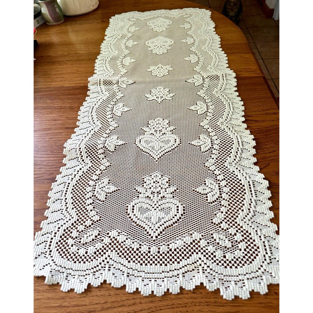Heritage Lace Floral Table Runner, Rectangle Traditional Ivory Cottage Core